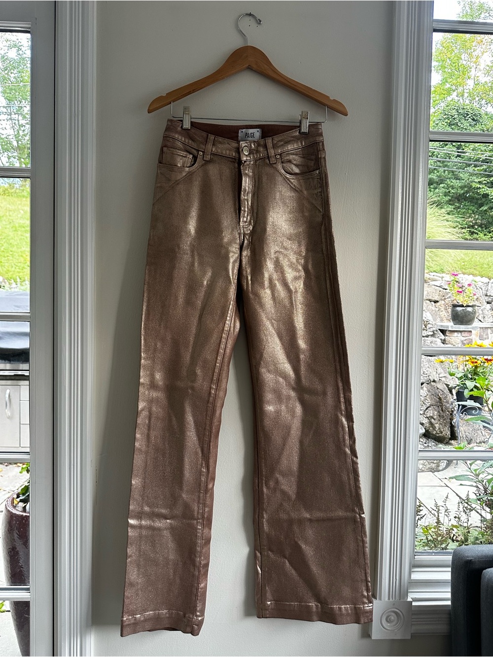 PAIGE Metallic Bronze High-Rise Wide-Leg Jeans